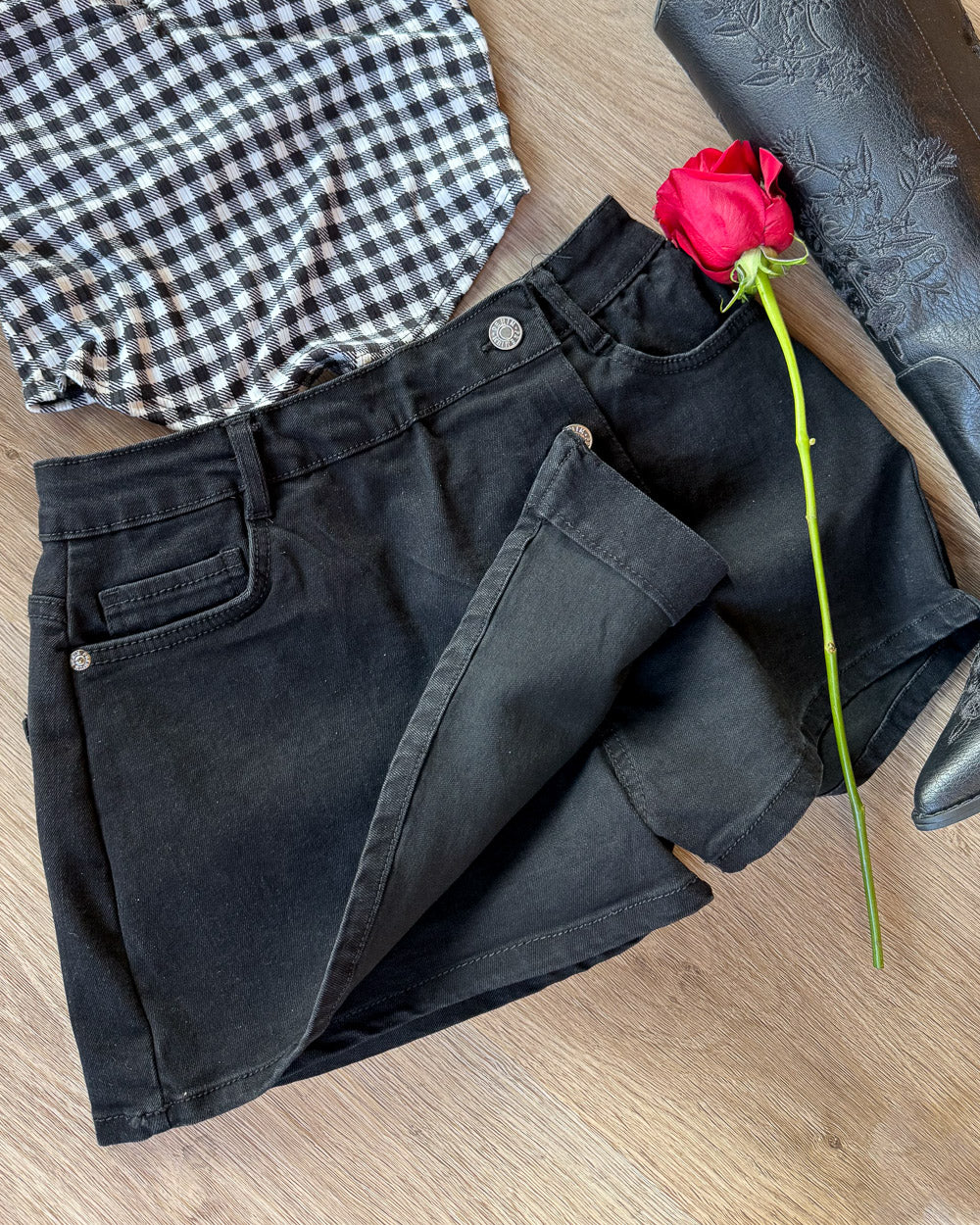 Maisie Black Button Front Denim Mini Skirt