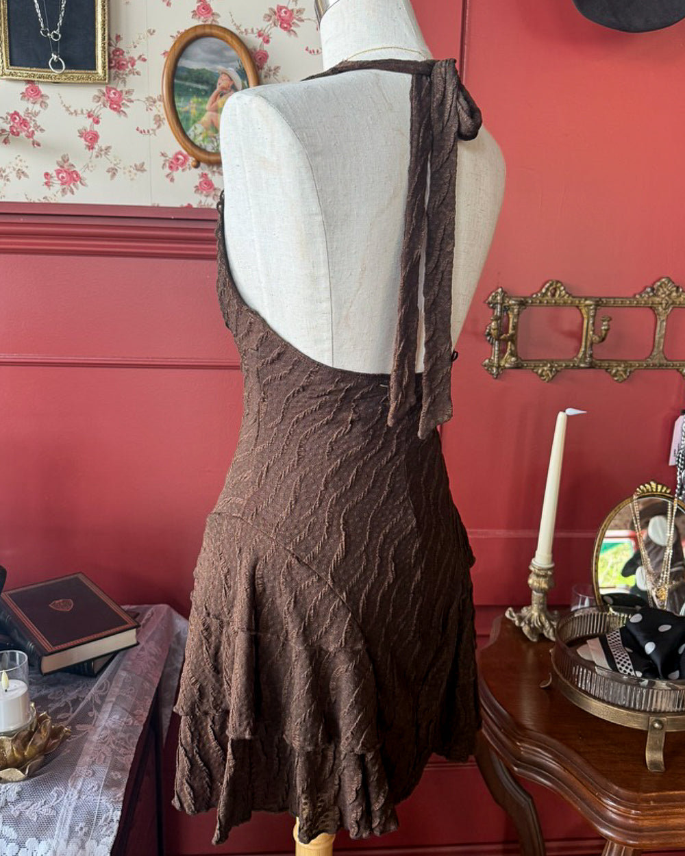 Love Song Brown Lace Halter Mini Dress