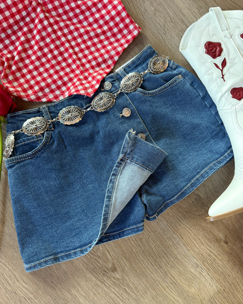 Maisie Medium Wash Button Front Denim Mini Skirt