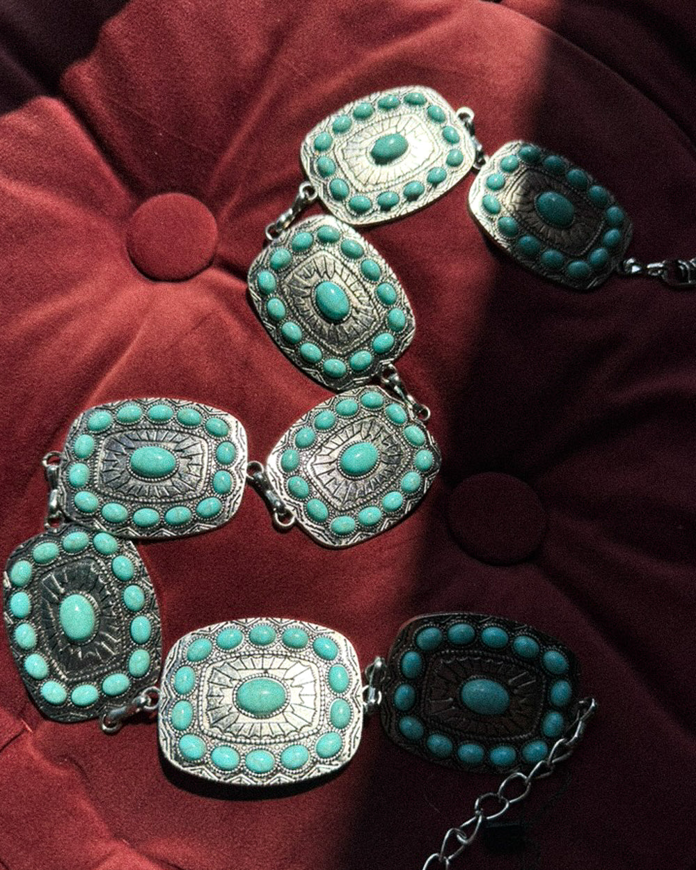 Outpost Metallic Faux Turquoise Chain Belt