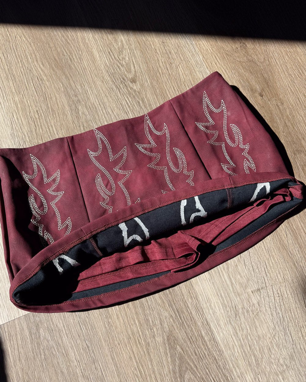 Amara Dark Red Faux Leather Western Embroidered Mini Skirt - Cindy Jane Boutique - Skirts