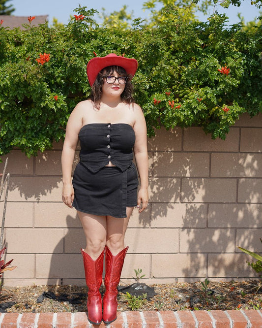 Black Strapless Button Up Denim Vest Top - Cindy Jane Boutique - Tanks, Camis & Tube Tops
