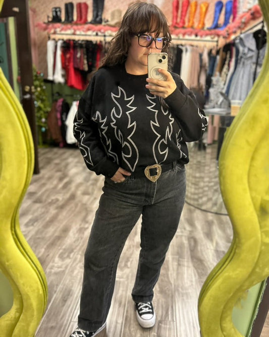 Blowin' Smoke Western Stitch Long Sleeve Pullover Sweater - Cindy Jane Boutique - Sweaters & Cardigans