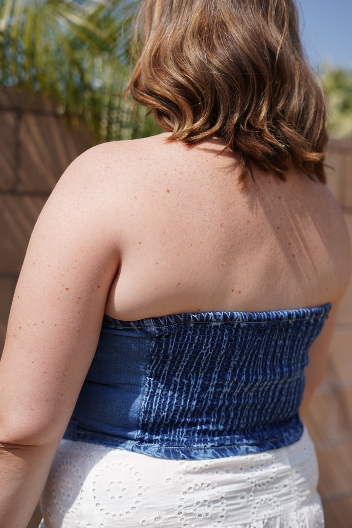 Blue Strapless Denim Top - Cindy Jane Boutique - Tanks, Camis & Tube Tops