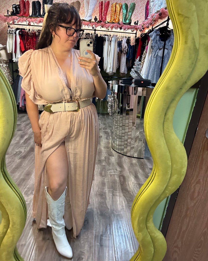 Blush Pink Flutter Sleeve Gauze Maxi Dress - Cindy Jane Boutique - Maxi Dresses