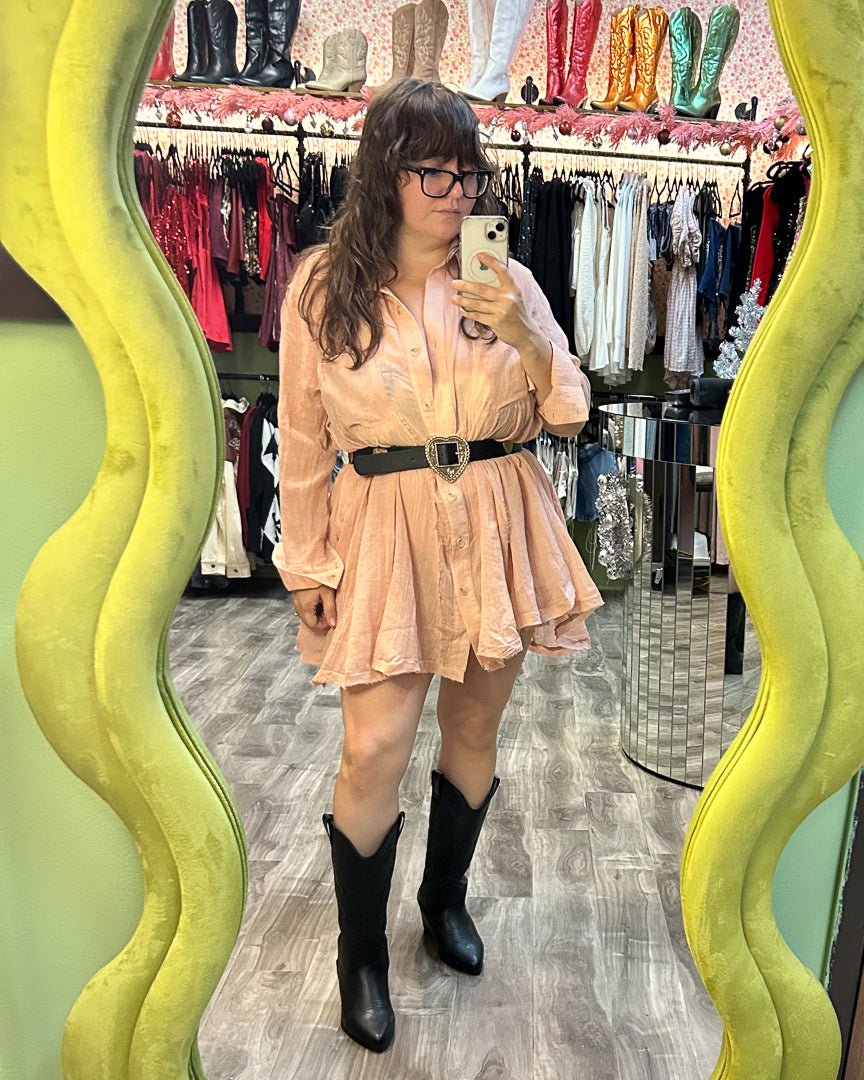 Blush Semi - Sheer Wide Sweep Paneled Gauze Shirt Dress - Cindy Jane Boutique - Short Dresses