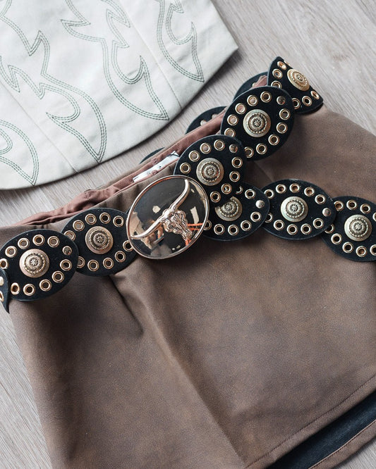 Buck Yeah Golden Faux Leather Disc Belt - Cindy Jane Boutique - Belts