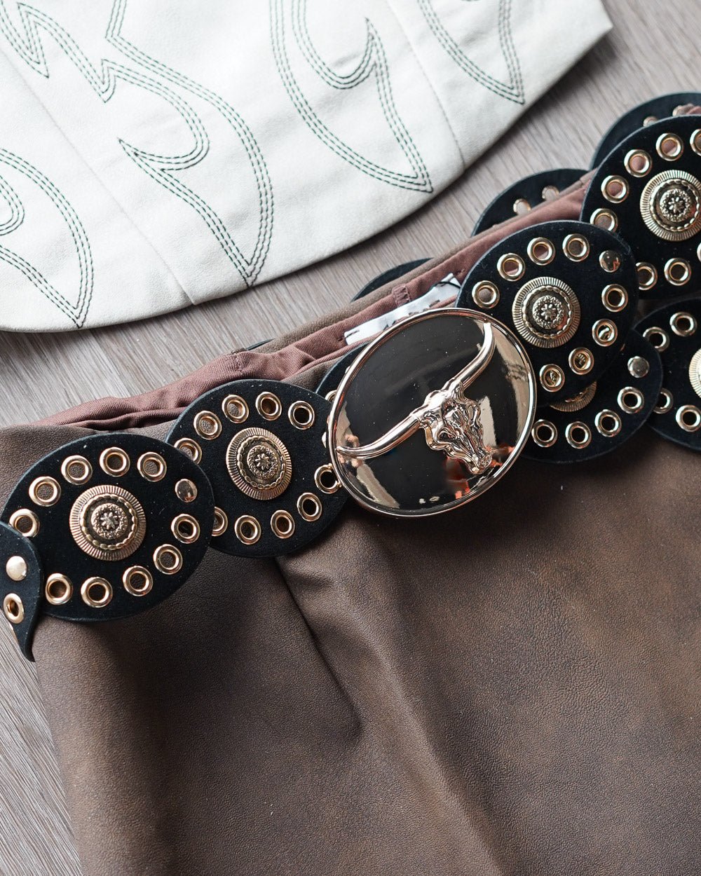 Buck Yeah Golden Faux Leather Disc Belt - Cindy Jane Boutique - Belts