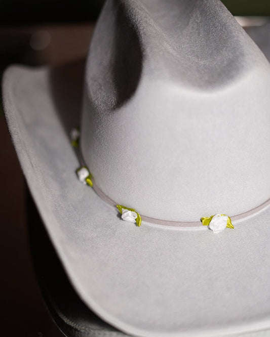 Budding Romance Light Grey Western Cowboy Hat With Ivory Rose Band - Cindy Jane Boutique - Hats
