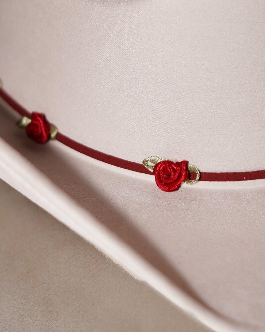 Budding Romance White Western Cowboy Hat With Red Rose Band - Cindy Jane Boutique - Hats