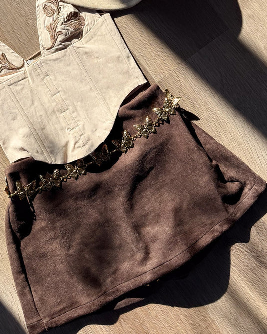 Calima Brown Faux Suede Mini Skort - Cindy Jane Boutique - Skirts