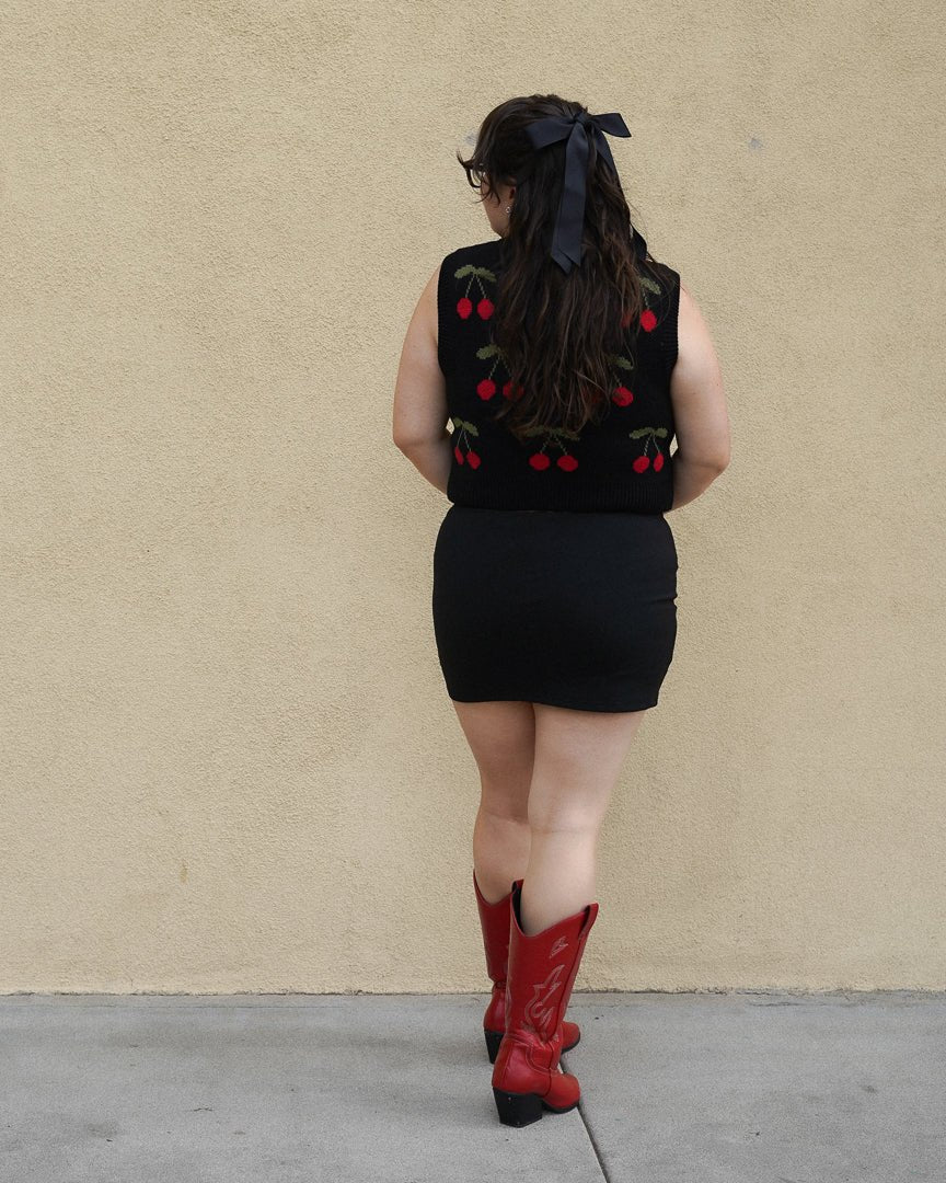 Cherry Charm Black V - Neck Cropped Sweater Vest - Cindy Jane Boutique - Tanks, Camis & Tube Tops