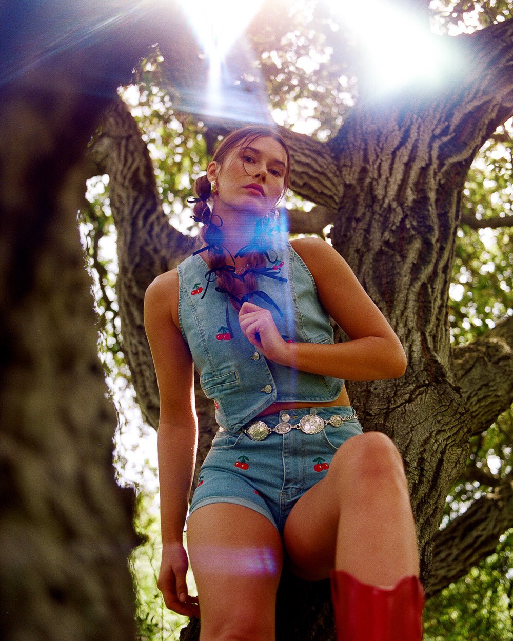 Cherry On Top Light Wash Cherry Embroidered Denim Vest Top - Cindy Jane Boutique - Tanks, Camis & Tube Tops