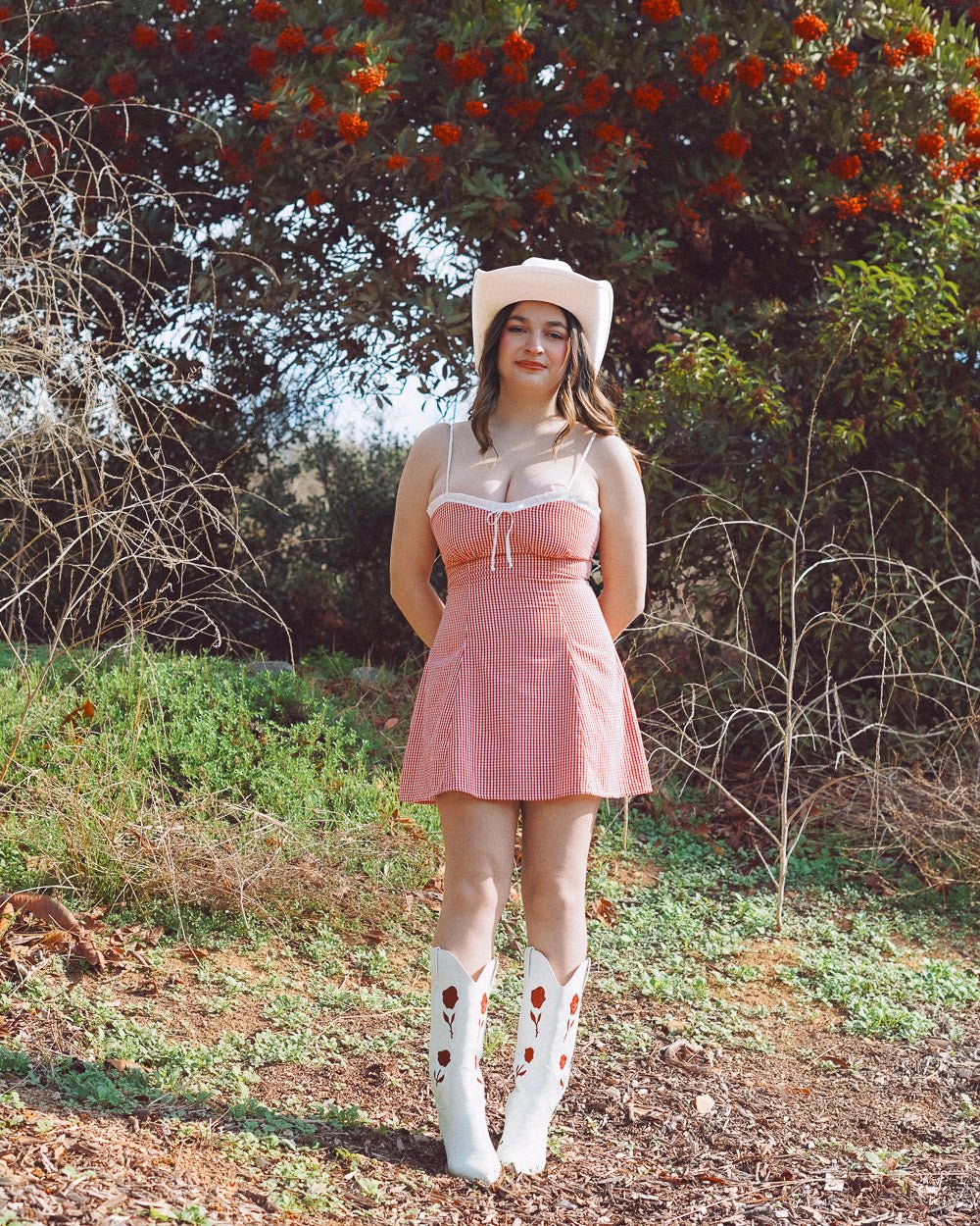 Cherry Pickin' Sleeveless Red Gingham Mini Dress - Cindy Jane Boutique - Short Dresses