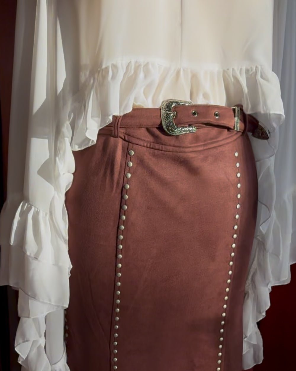 Desperado Brown Faux Suede Studded Western Maxi Skirt - Cindy Jane Boutique - Skirts