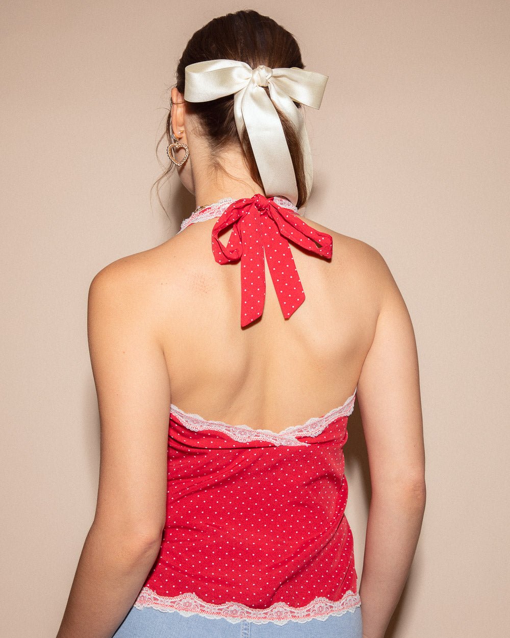 Dottie Red Polka Dot Open Back Plunging Halter Cami Top - Cindy Jane Boutique - Tanks, Camis & Tube Tops