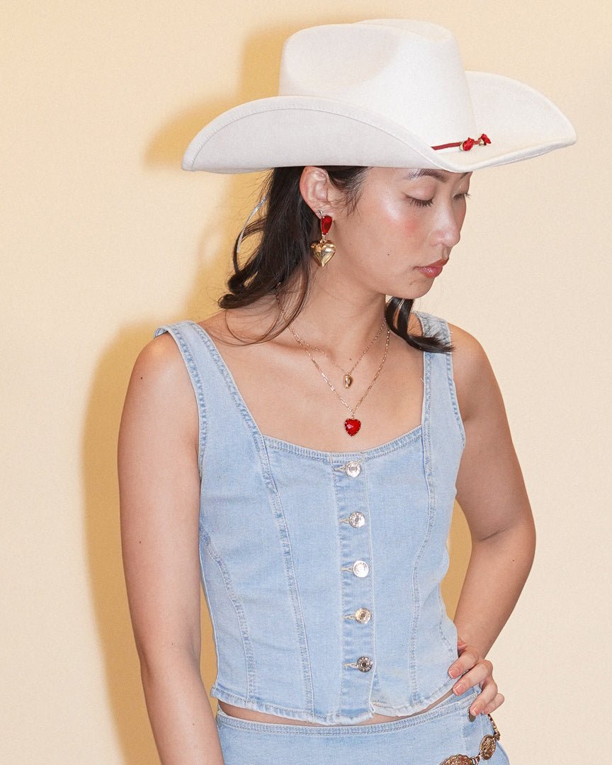 Double Or Nothing Red Crystal And Metallic Heart Pendant Necklace Set - Cindy Jane Boutique - Necklaces