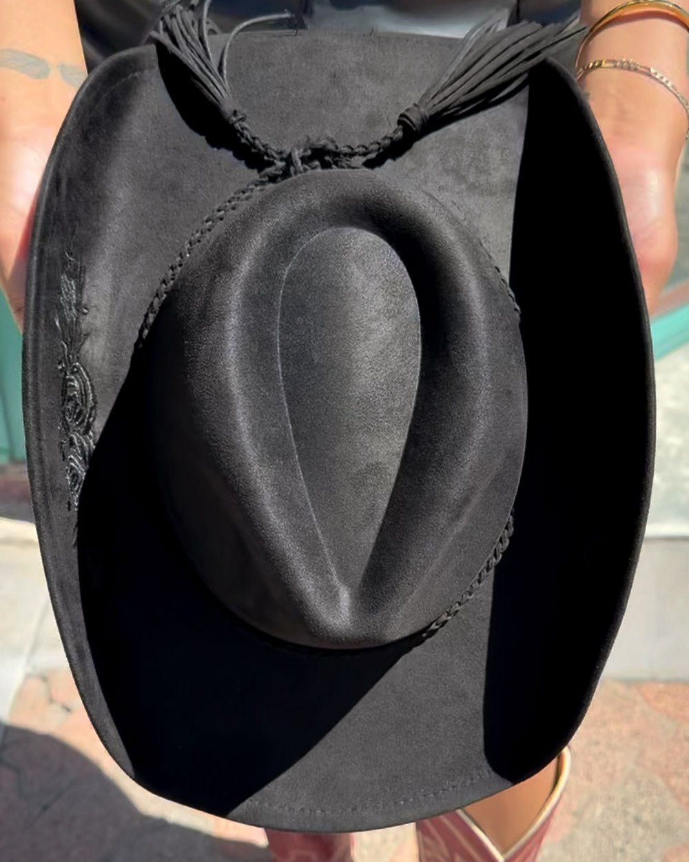 Flower Child Black Faux Suede Floral Embroidered Cowboy Hat - Cindy Jane Boutique - Hats