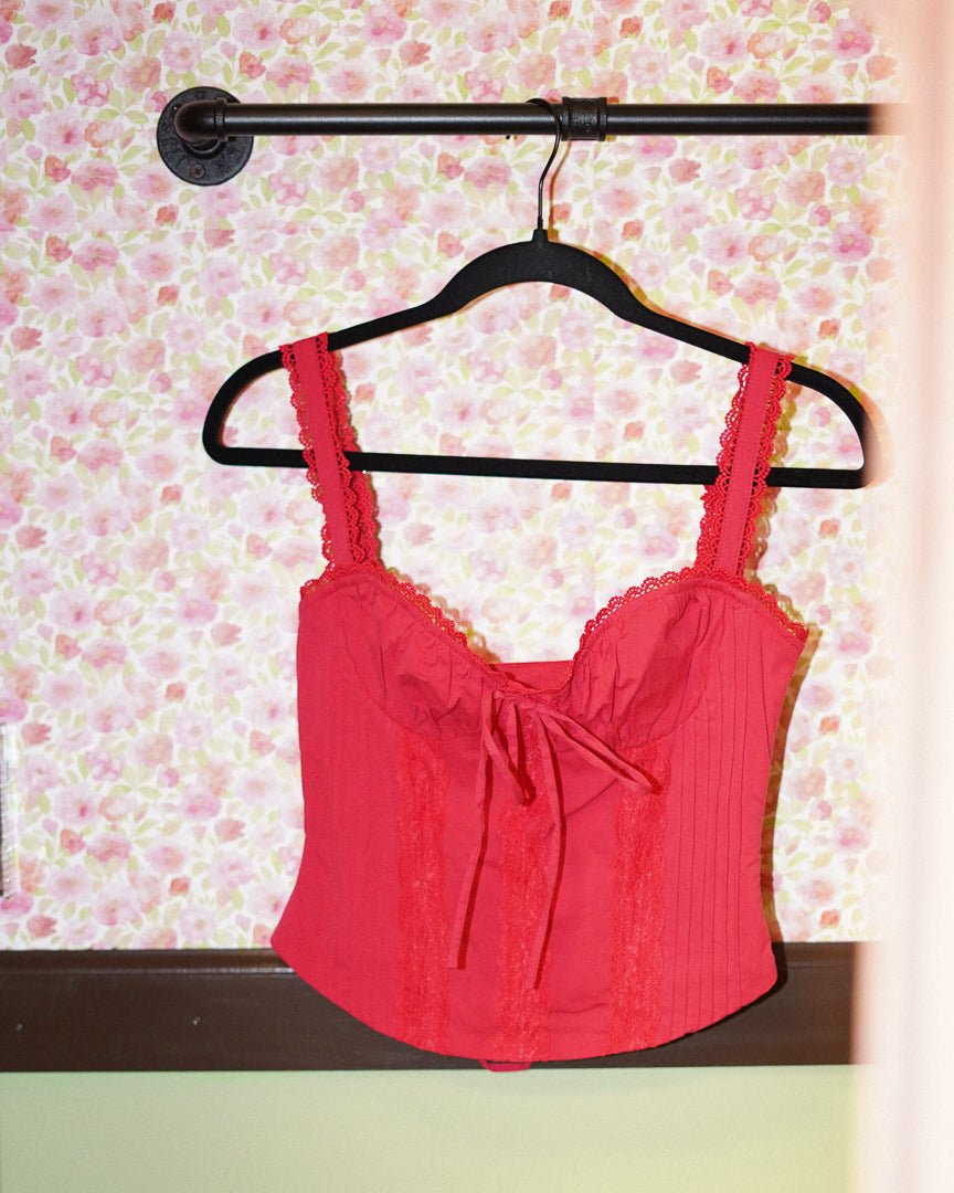 Georgia Red Lace Tie Front Sweetheart Corset Top - Cindy Jane Boutique - Tanks, Camis & Tube Tops