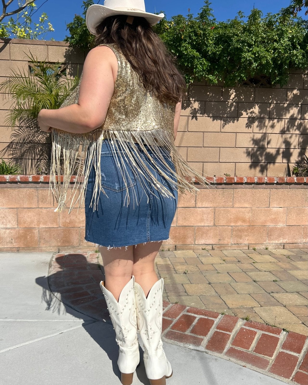 Gold Cropped Sequin Fringe Vest
