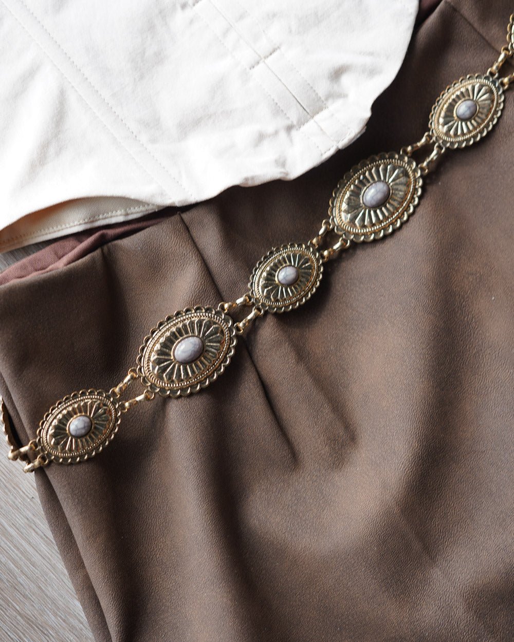 Golden Oval Western Stone Concho Chain Belt Cindy Jane Boutique Golden Oval Western Stone Concho Chain Belt Cindy Jane Boutique