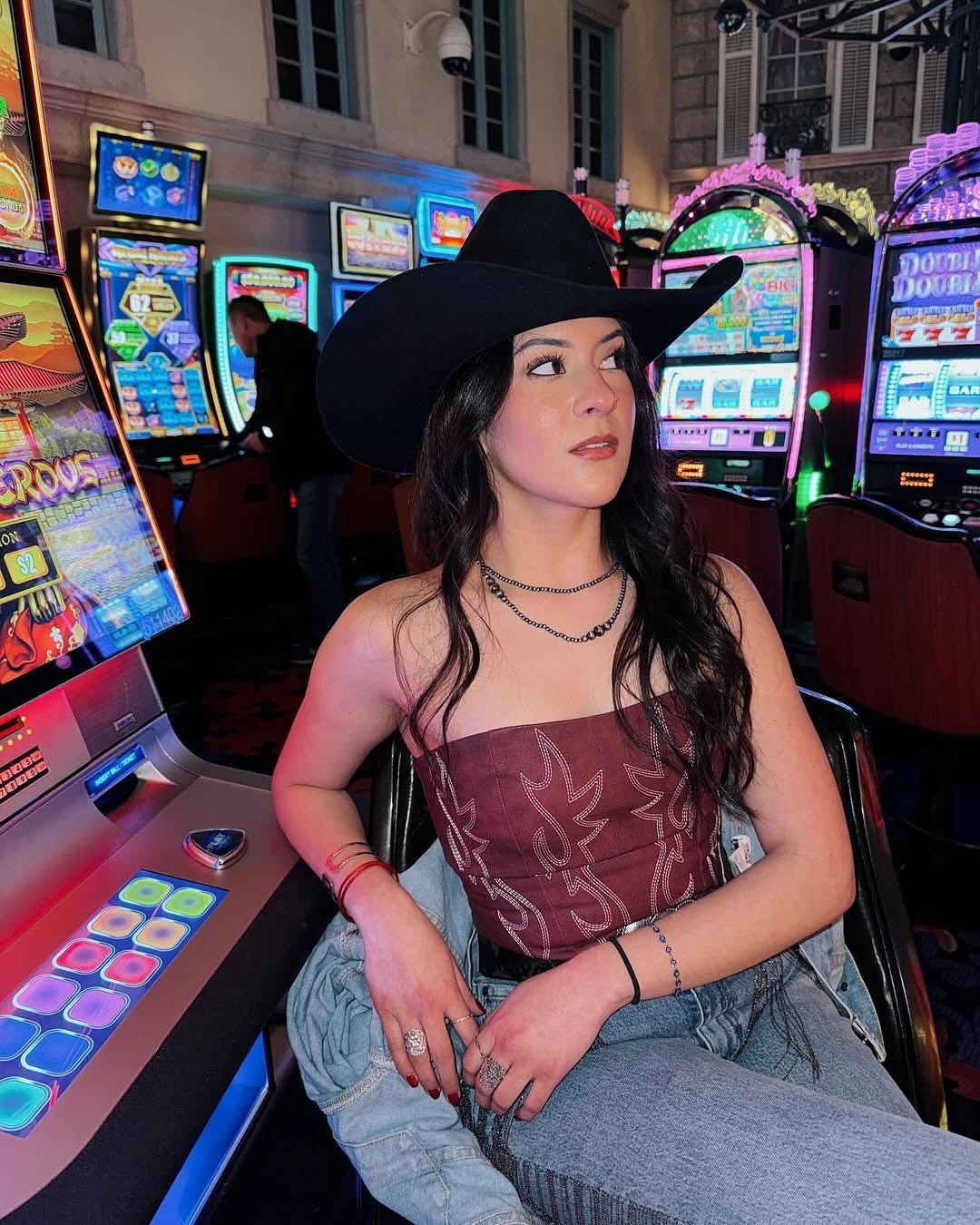 Dark Red Faux Leather Embroidered Western Cowboy Corset Top