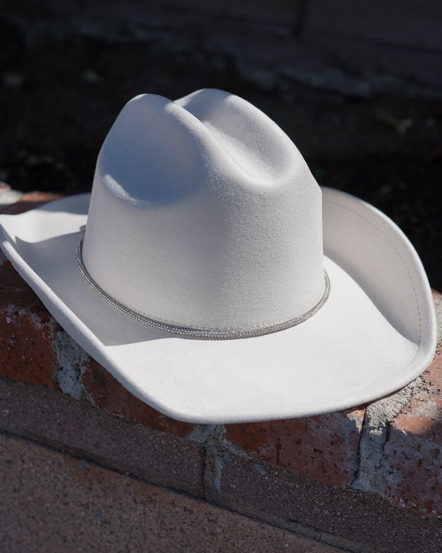 Ivory Rhinestone Cord Strap Cowboy Hat - Cindy Jane Boutique - Hats