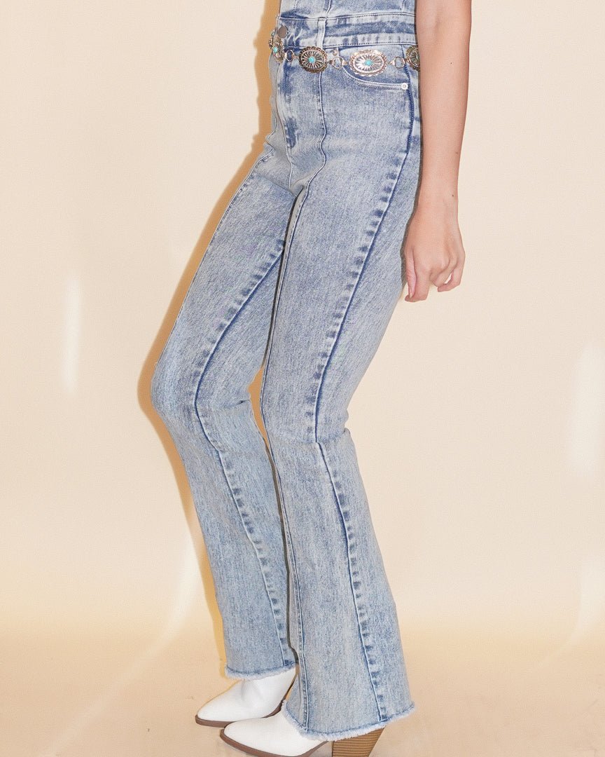 Jean Light Acid Wash Short Sleeve Denim Jumpsuit - Cindy Jane Boutique - Jumpsuits