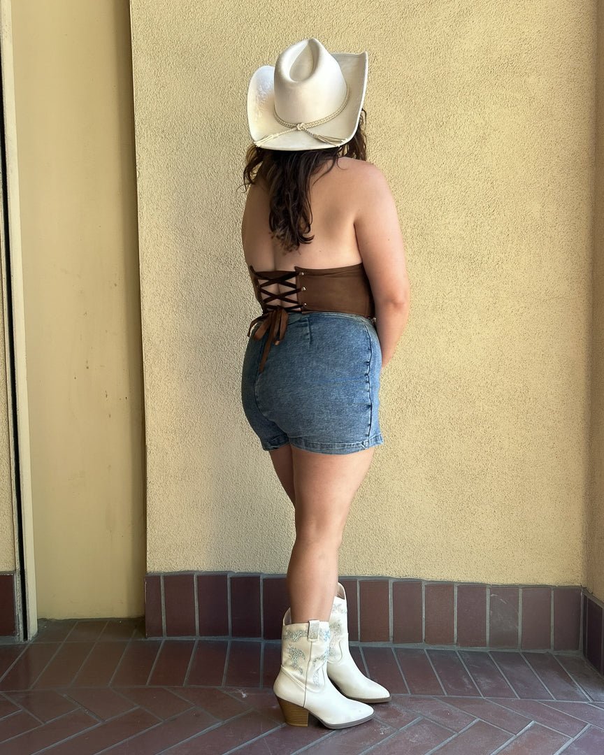 Jolene Brown Faux Leather Concho Chain Corset Top - Cindy Jane Boutique - Tanks, Camis & Tube Tops