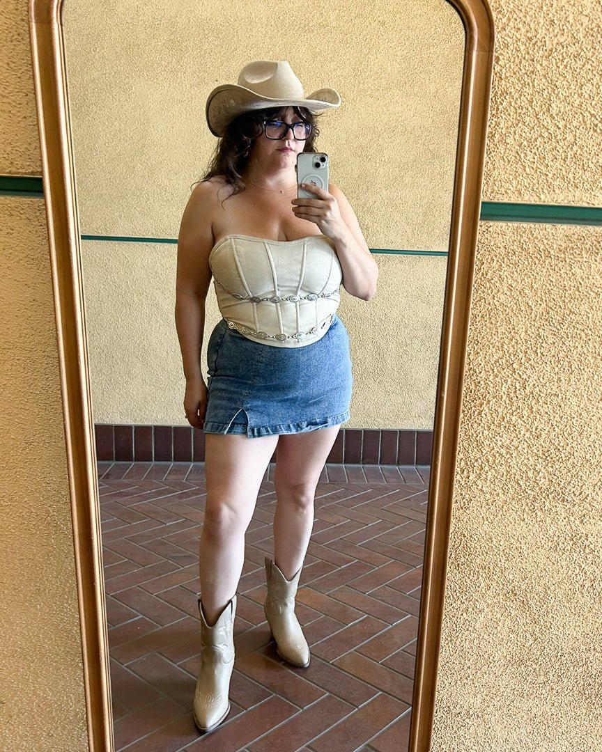 Jolene Cream Faux Leather Concho Chain Corset Top - Cindy Jane Boutique - Tanks, Camis & Tube Tops