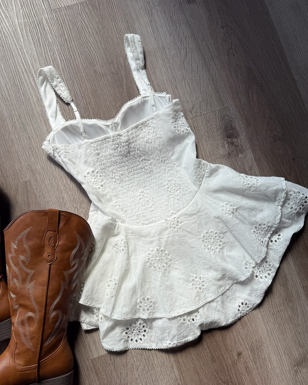 June White Eyelet Sleeveless Tiered Mini Romper Dress - Cindy Jane Boutique - Short Dresses