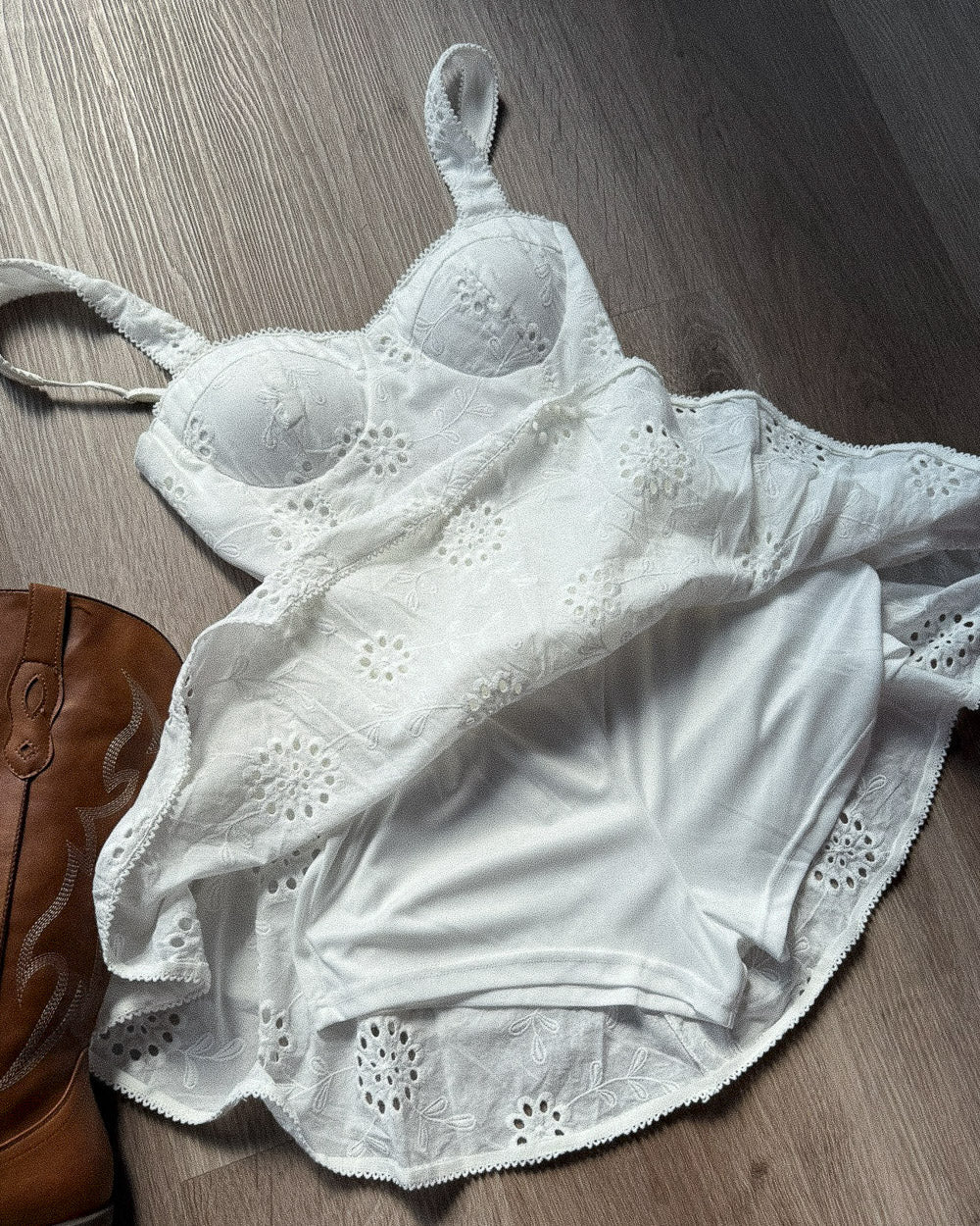 June White Eyelet Sleeveless Tiered Mini Romper Dress - Cindy Jane Boutique - Short Dresses