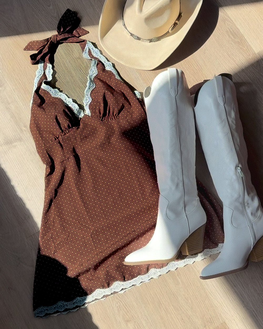 green dress with brown jacket Olive Polka Dot Mini Dress Large
