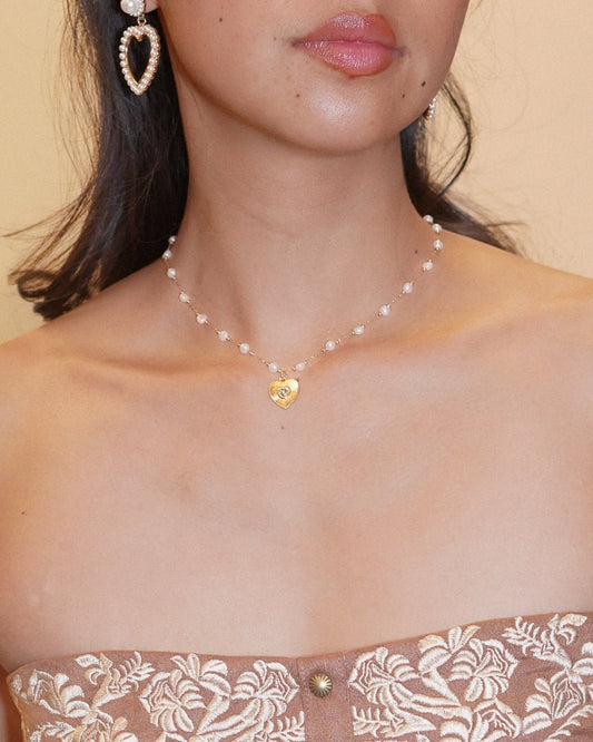 Lovestruck Pearl Heart Station Chain Necklace - Cindy Jane Boutique - Necklaces
