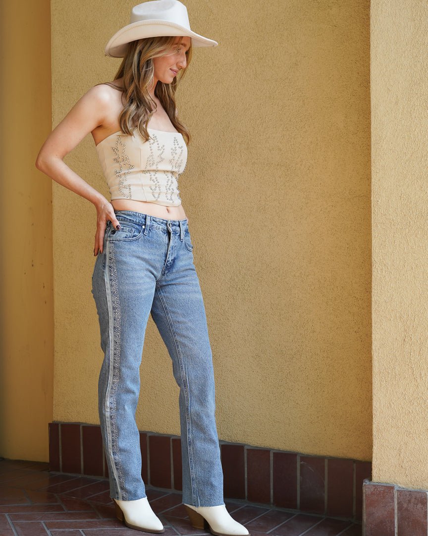 Megan Off White Faux Leather Bedazzled Western Corset Top - Cindy Jane Boutique - Tanks, Camis & Tube Tops