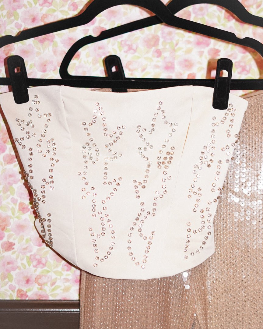 Megan Off White Faux Leather Bedazzled Western Corset Top - Cindy Jane Boutique - Tanks, Camis & Tube Tops
