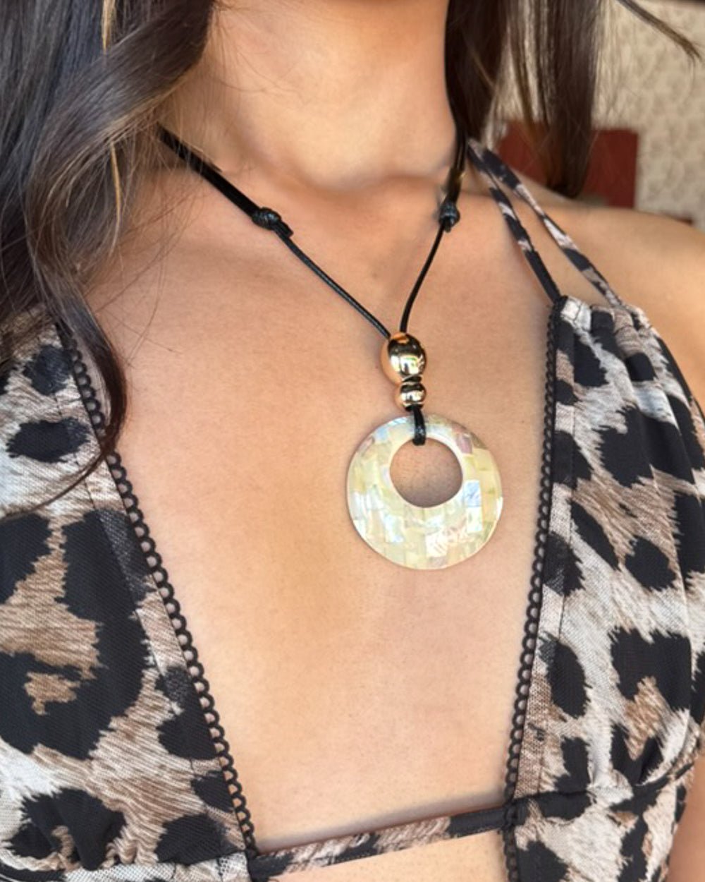 Out West Mother of Pearl Hoop Pendant Cord Necklace - Cindy Jane Boutique - Necklaces