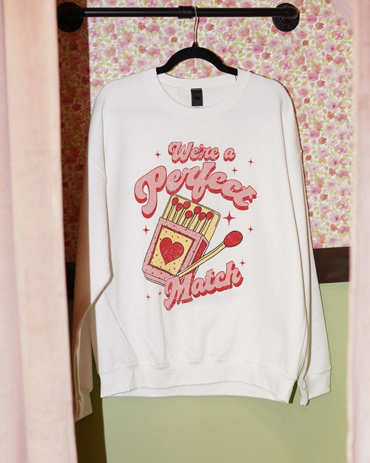 Perfect Match White Crew Neck Graphic Oversized Sweater - Cindy Jane Boutique - Sweaters & Cardigans