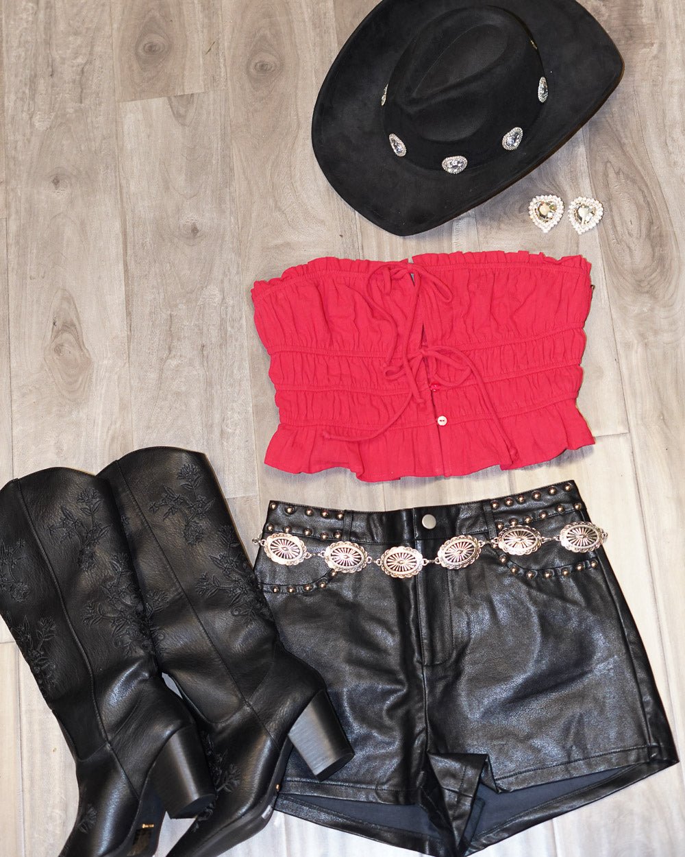 Red Coquette Strapless Tie Front Ruffle Crop Top - Cindy Jane Boutique - Tanks, Camis & Tube Tops