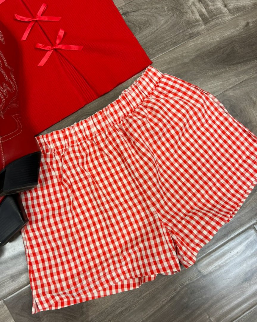 Red Gingham Shorts With Pockets - Cindy Jane Boutique -