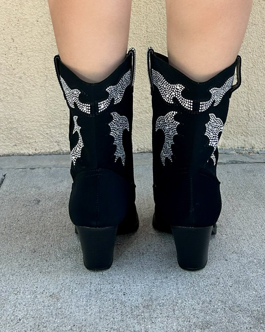 Starlight Black Rhinestone Western Cowboy Pointed Toe Ankle Boots - Cindy Jane Boutique - Boots