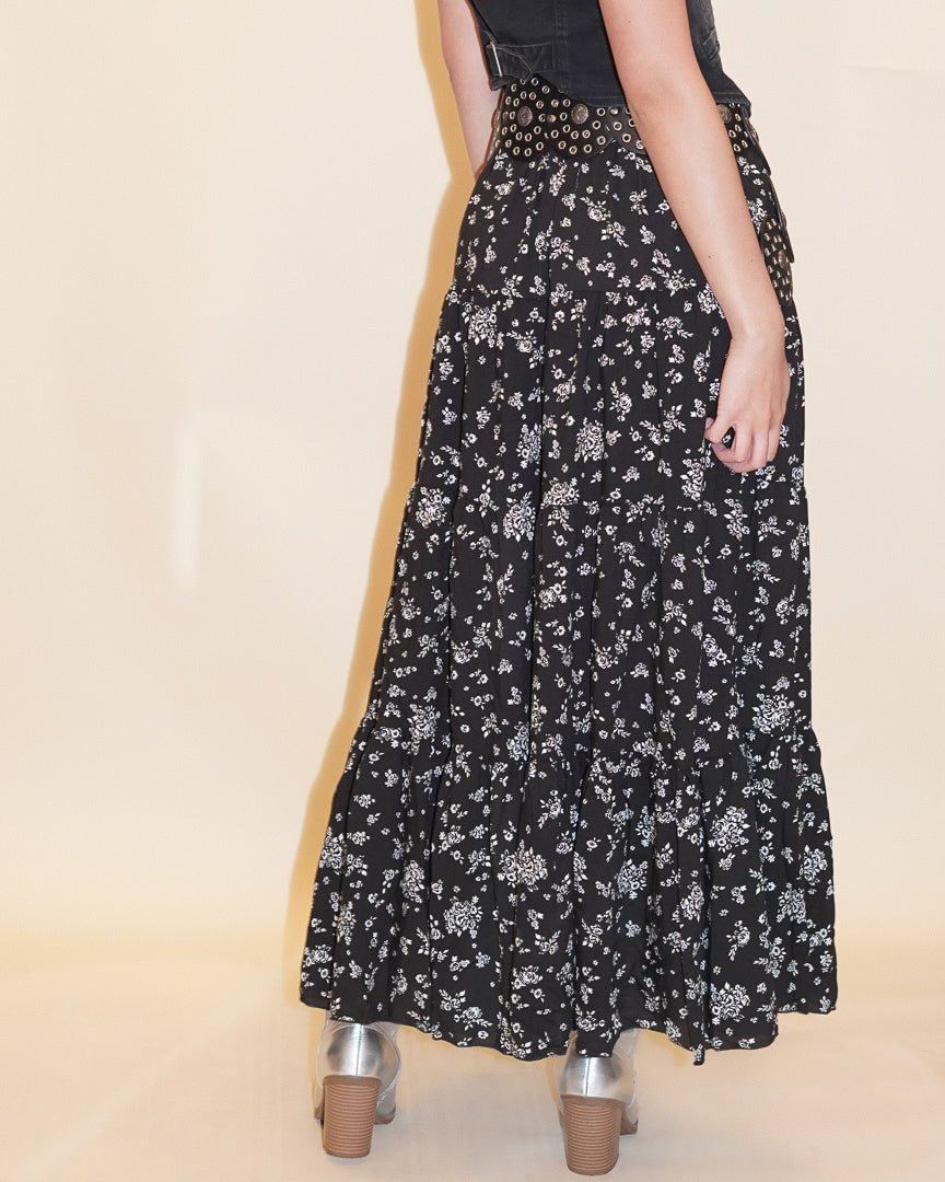 Tammy White And Black Floral Maxi Skirt - Cindy Jane Boutique - Skirts