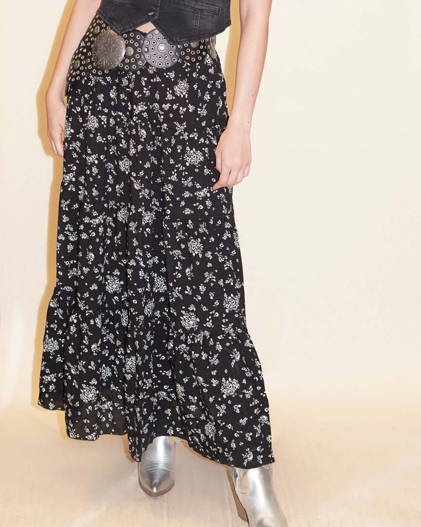 Tammy White And Black Floral Maxi Skirt - Cindy Jane Boutique - Skirts