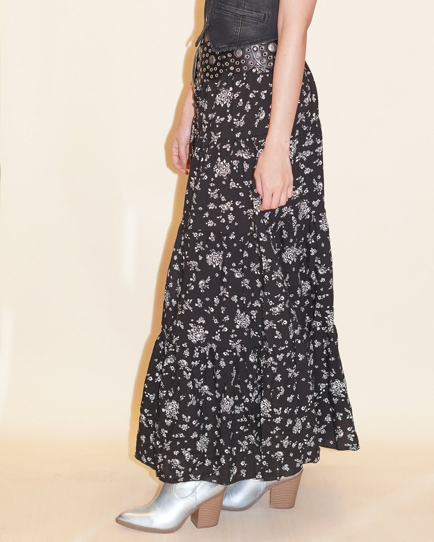 Tammy White And Black Floral Maxi Skirt - Cindy Jane Boutique - Skirts