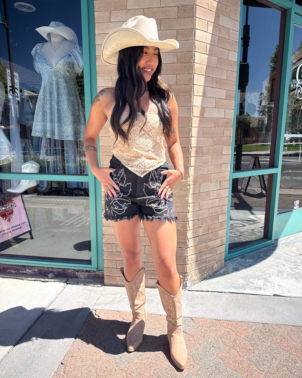 Tan Crochet Lace Smocked Bandana Top - Cindy Jane Boutique - Tanks, Camis & Tube Tops
