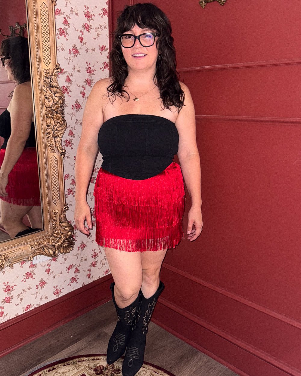 Twirly Girly Red Fringe Mini Skirt - Cindy Jane Boutique - Skirts