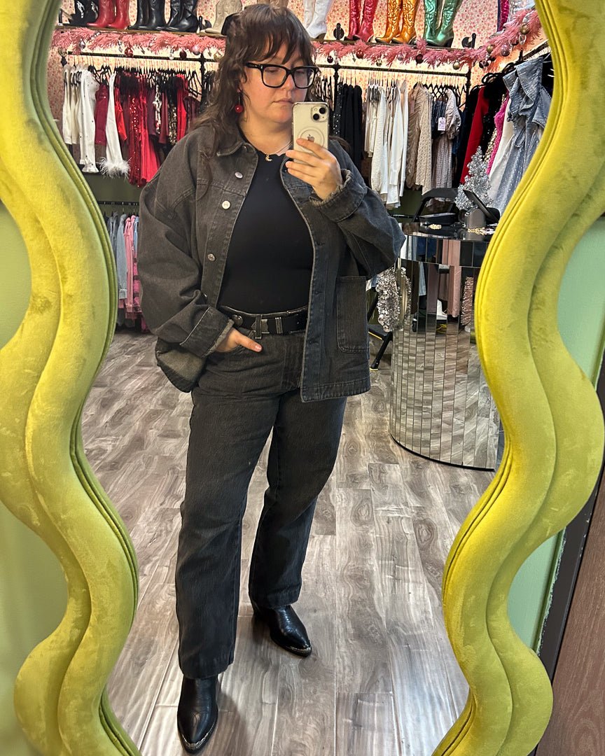 Vintage Black Oversized Denim Jacket - Cindy Jane Boutique - Coats & Jackets
