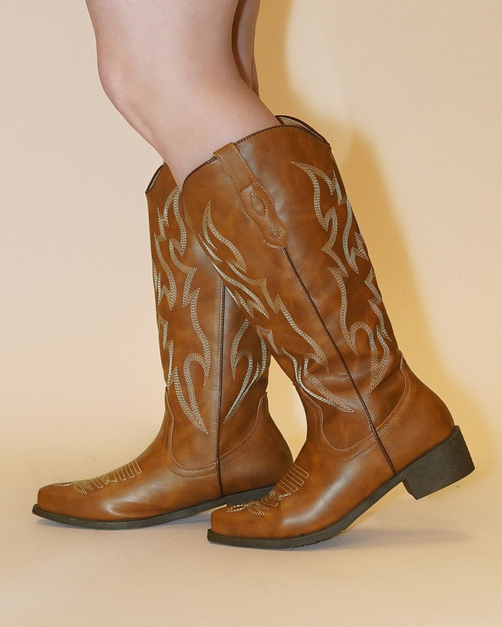 Whiskey Kisses Tan Faux Leather Western Embroidered Cowboy Boot - Cindy Jane Boutique - Boots