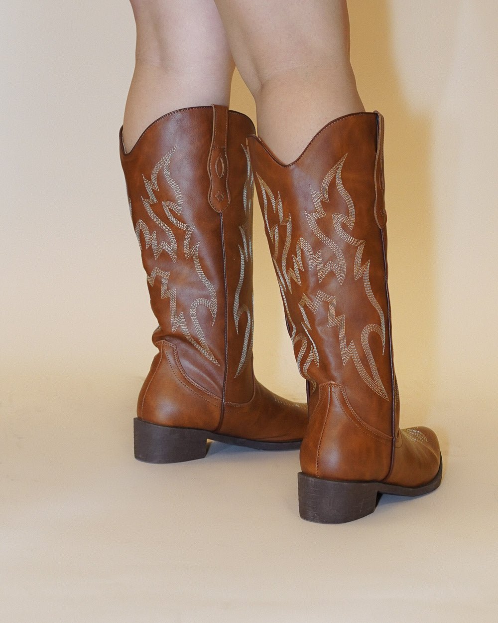Whiskey Kisses Tan Faux Leather Western Embroidered Cowboy Boot - Cindy Jane Boutique - Boots