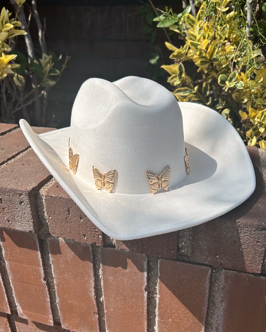 White Cowgirl Hat With Butterflies - Cindy Jane Boutique - Hats